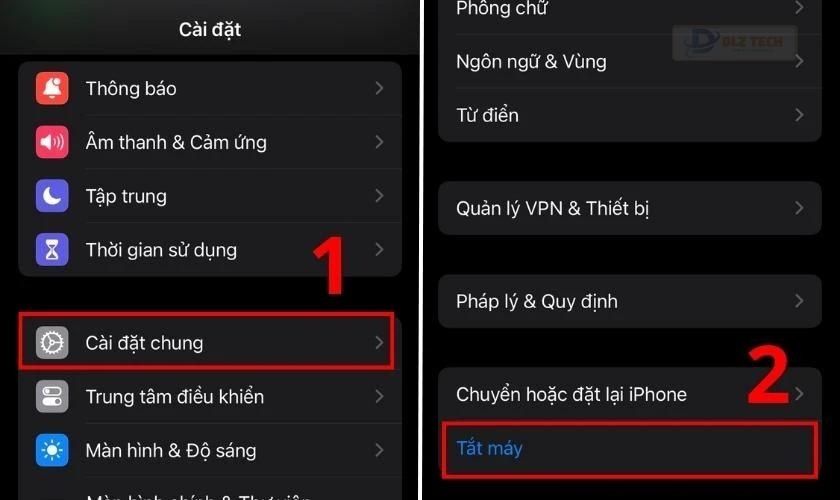 Chọn Cài đặt chung và chọn mục Tắt máy
