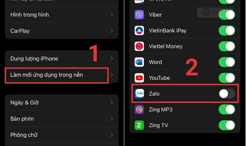làm mới ứng dụng trong nền khi zalo không call được