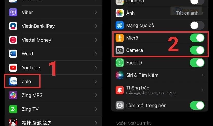 cấp quyền hoạt động cho zalo
