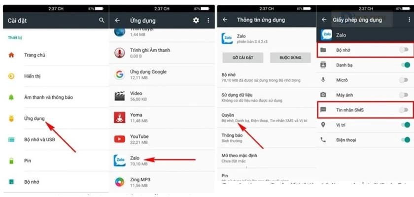 Kích hoạt lại chế độ truy cập ảnh, SMS ở Zalo trên thiết bị