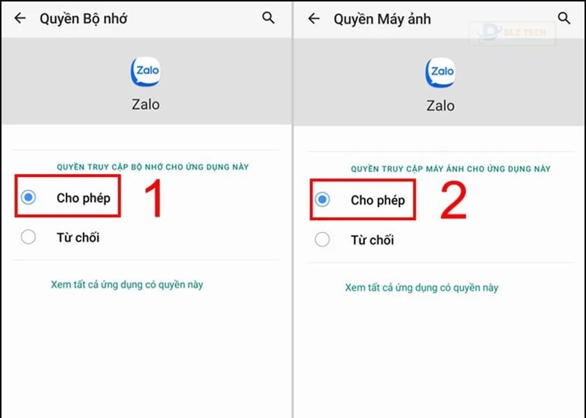 cách cho phép zalo truy cập ảnh