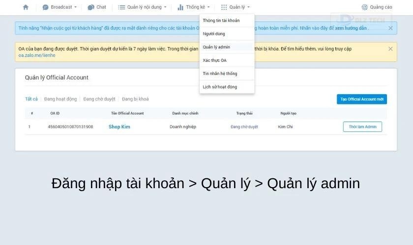 Cách thêm admin tài khoản Zalo