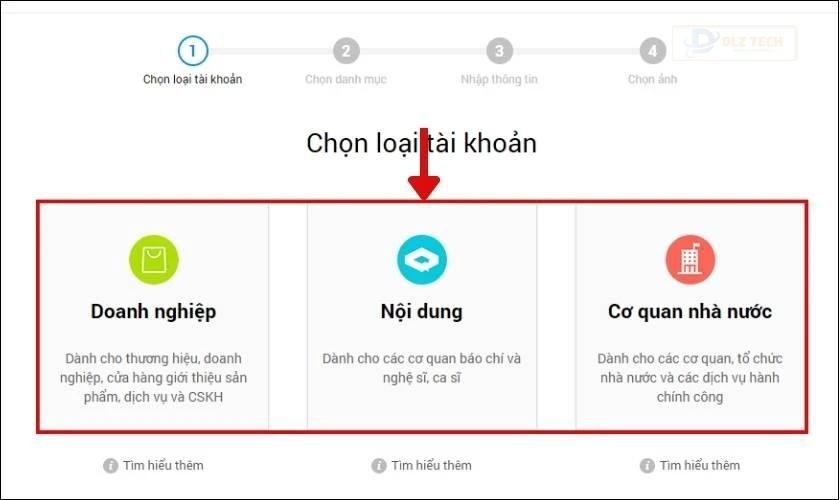 Chọn 1 trong 3 loại là Doanh nghiệp, Nội dung, Cơ quan nhà nước