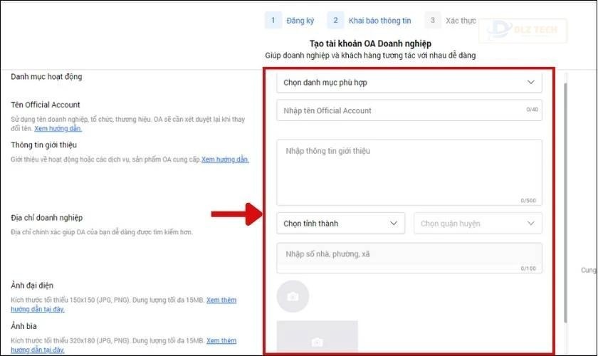 Cập nhật thông tin đăng ký tài khoản Zalo OA doanh nghiệp