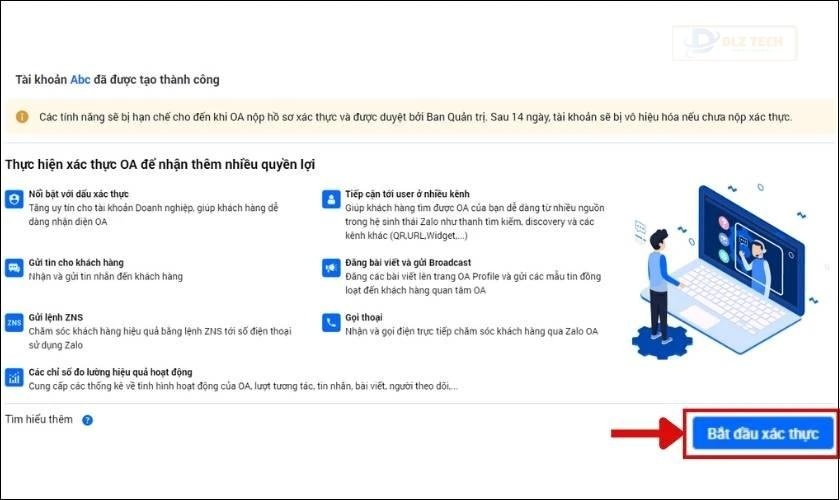Nhấn Bắt đầu xác thực và điền các thông tin quan trọng