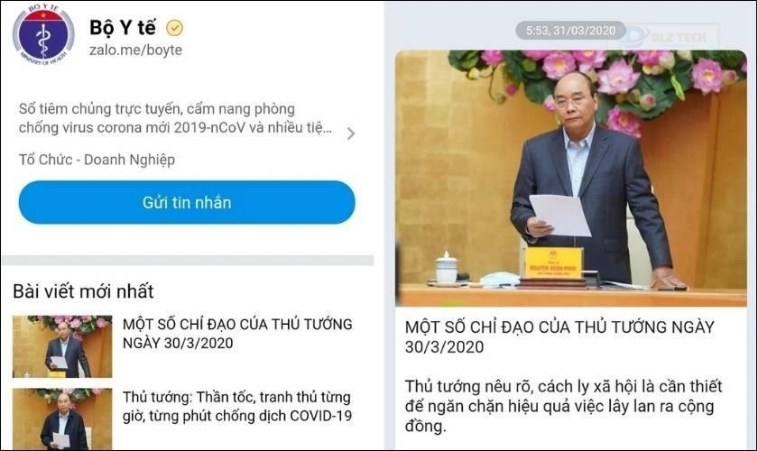 Tài khoản Zalo cơ quan nhà nước
