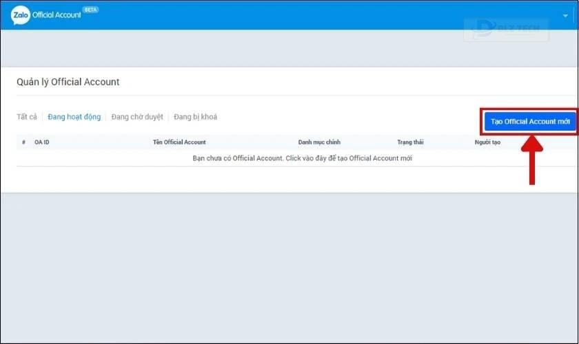 Chọn Tạo Official Account mới