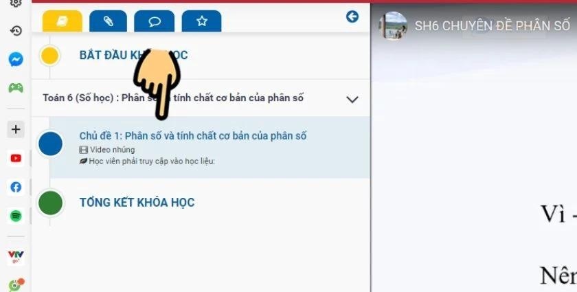 nhấn vào bài học muốn học