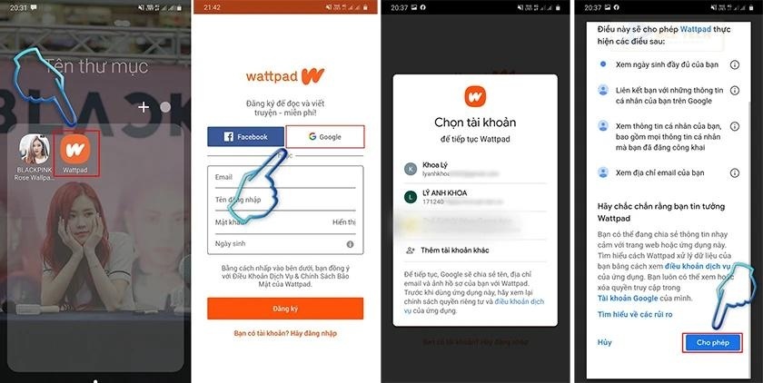 Đăng ký wattpad qua tài khoản Google