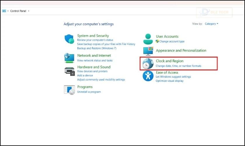 Nhấn chọn Clock and Region