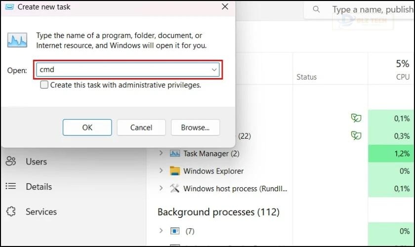 Nhập cmd vào và nhấn Enter