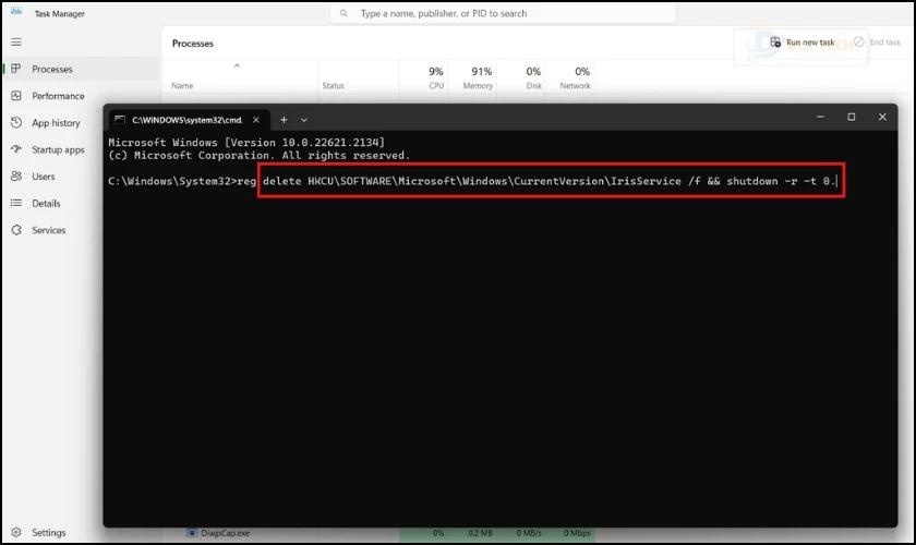 Nhập lệnh vào Command Prompt