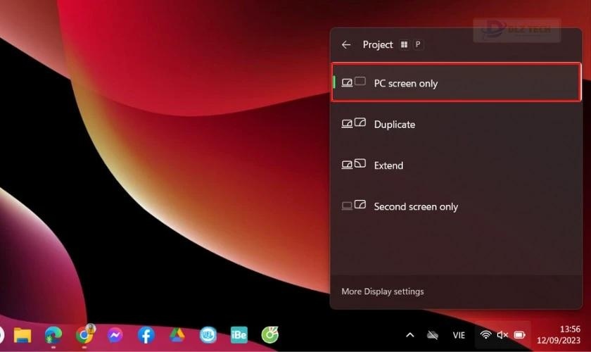 Thay đổi cài đặt Projection Settings khi Win 11 bị mất thanh Taskbar