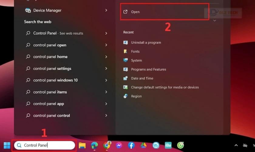 Truy cập Windows Search và tìm kiếm Control Panel