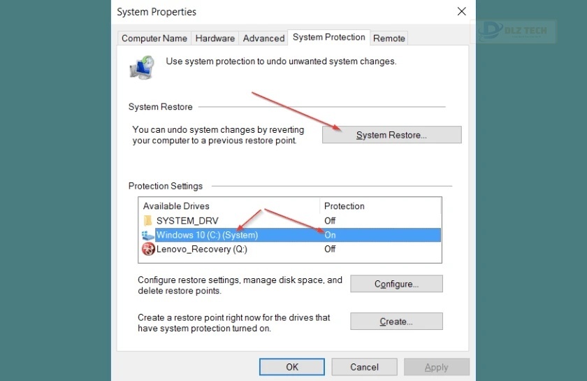 Khôi phục cài đặt của hệ thống về 1 ngày trước khi xuất hiện lỗi