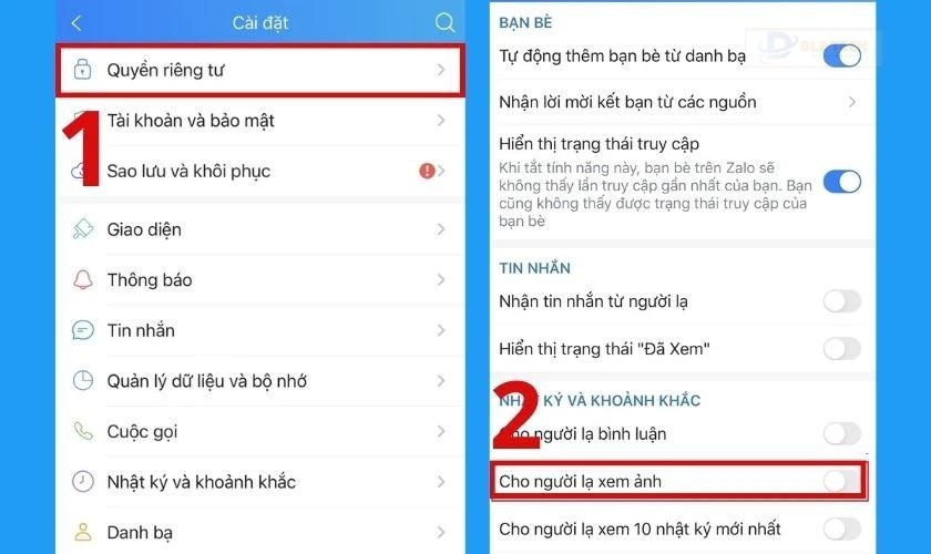tắt cho người lạ xem ảnh
