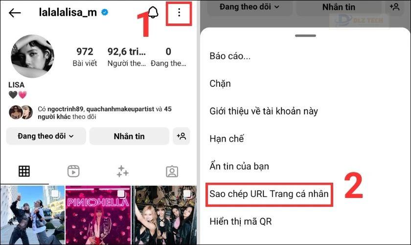 sao chép url trang cá nhân của người khác trên instagram