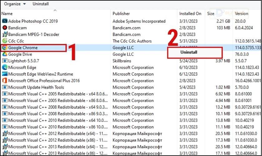 Chọn Uninstall để gỡ phần mềm