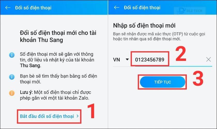 đổi số điện thoại để lấy lại quyền truy cập zalo