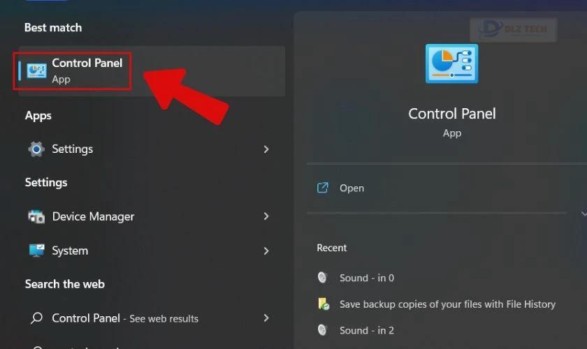 Gõ tìm kiếm Control Panel