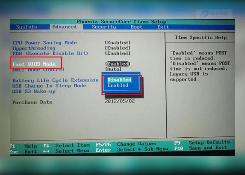 Tắt Fast BIOS Mode