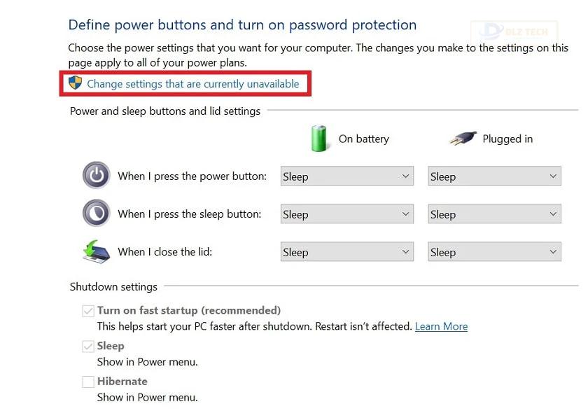 Chọn vào Change settings that are currently unavailable