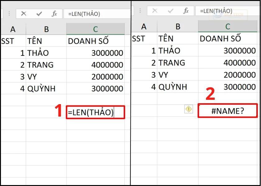 lỗi #name trong excel do cú pháp hàm thiếu ngoặc kép dữ liệu văn bản