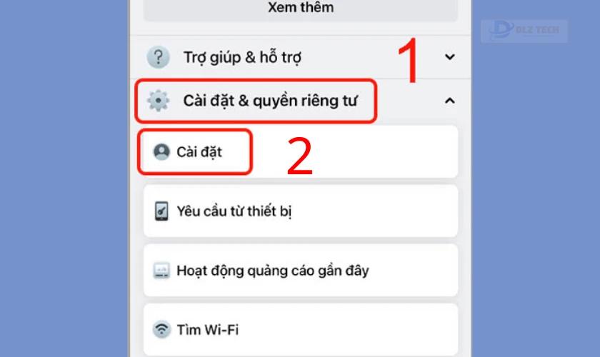 Nhấn chọn Cài đặt & quyền riêng tư vào chọn mục Cài đặt