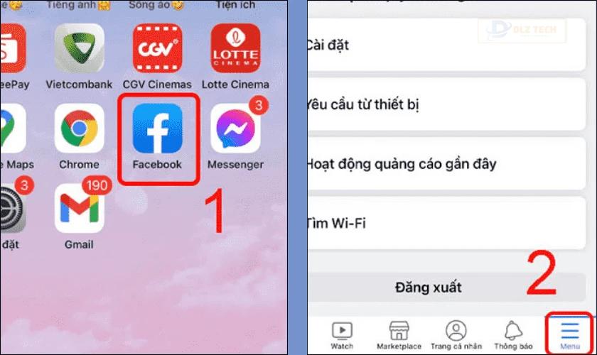 Mở Facebook và nhấn vào biểu tượng ba dấu gạch ngang