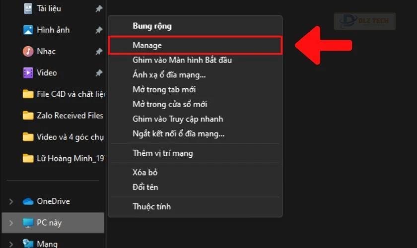 Vào mục manage để sửa lỗi màn hình laptop bị giật