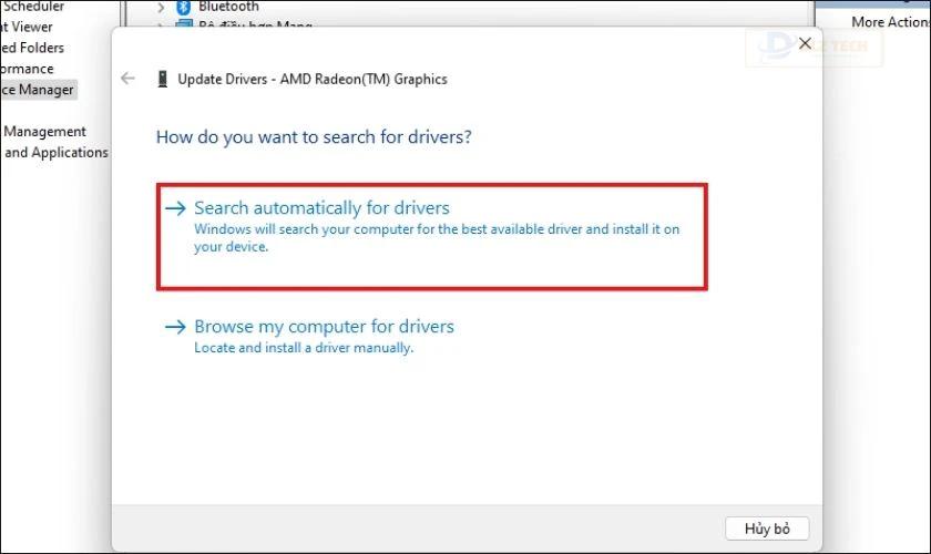 Giao diện mục search automatically for drives