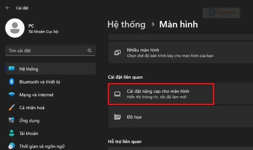 Thay đổi tần số quét tại mục cài đặt nâng cao cho màn hình