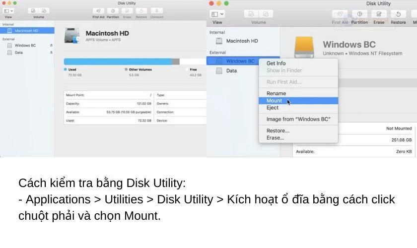 Kiểm tra bằng Disk Utility