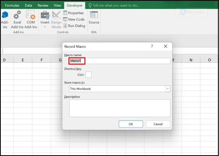 vào macro name - cách sử dụng macro trong excel