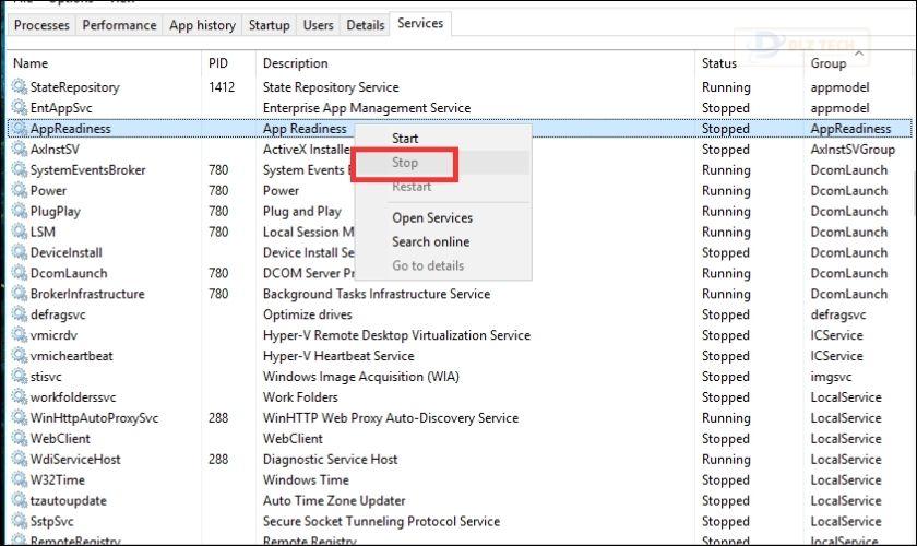 Vô hiệu hóa AppReadness trong Services khắc phục lỗi màn hình laptop bị đen
