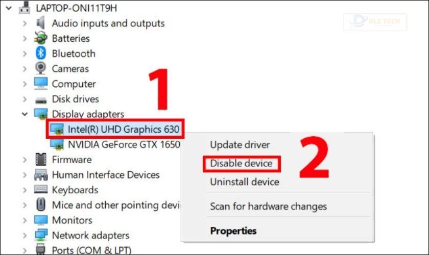 Click chuột phải vào nó và chọn Disable device