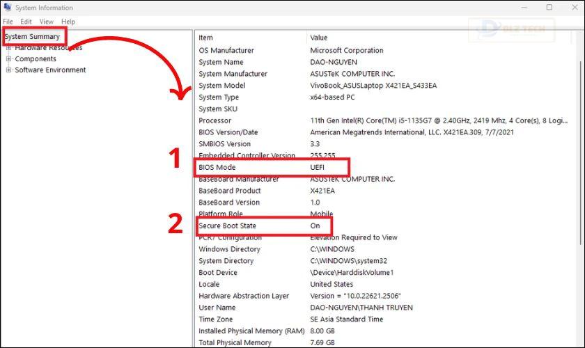 Tìm vào xem mục BIOS Mode và Secure Boot State