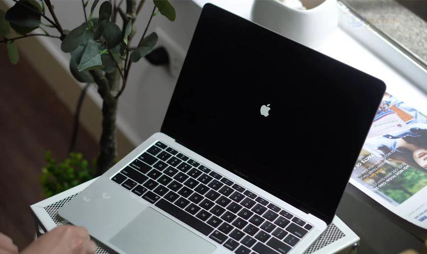 Khi nghe được âm thanh và biểu tượng trái táo là máy tính đang khởi động lại