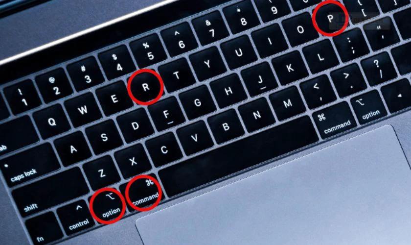Nhấn và giữ các phím Option + Command + P + R