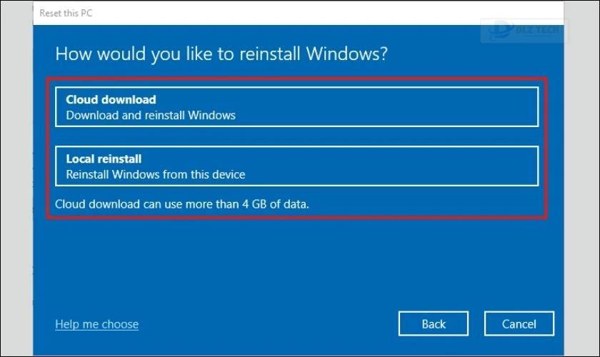 Chọn Clound download hay Local reinstall