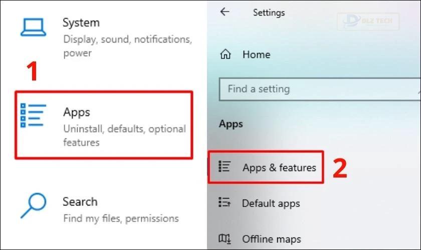Chọn Apps & features