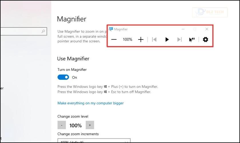 Dùng công cụ Magnifier để sửa màn hình máy tính bị phóng đại chiều ngang