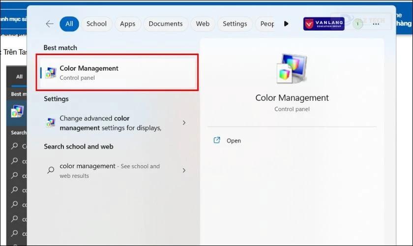 Bạn nhập tìm kiếm Color Management