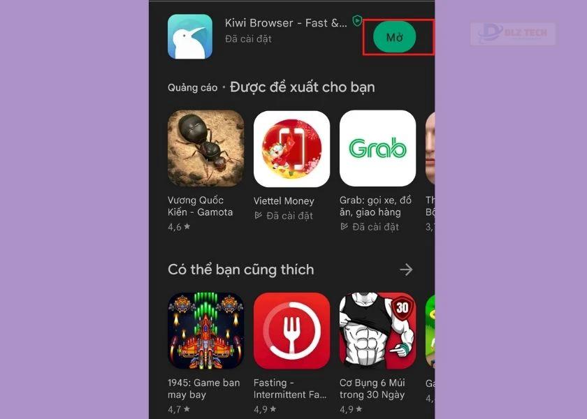mở kiwi browser