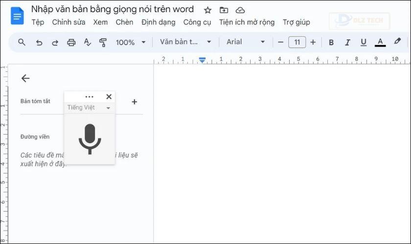 Bấm dừng để hoàn tất thao tác nhập văn bản bằng giọng nói
