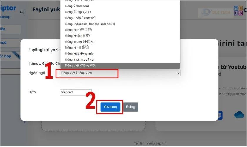 Chọn dạng ngôn ngữ đang có trong file