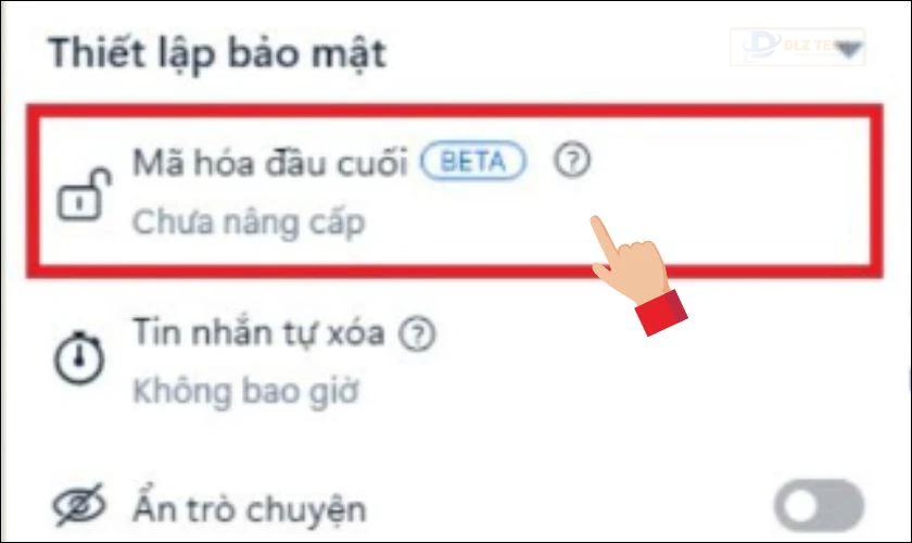 Click chọn vào mục Mã hóa đầu cuối