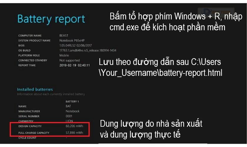phần mềm kiểm tra độ chai pin laptop Battery Report