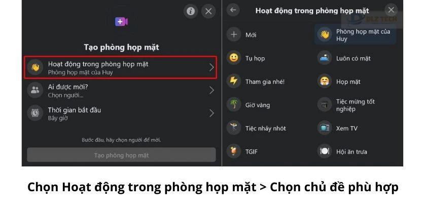 Chọn Hoạt động trong phòng họp mặt
