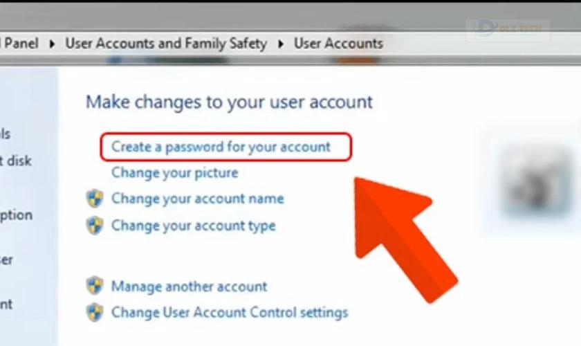 Bạn chọn mục Create a password for your account